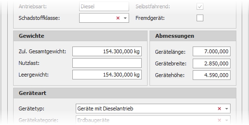 Detail "1. Allgemein" mit Gruppe "Gewichte" Detail "1. Allgemein" mit Gruppe "Gewichte"