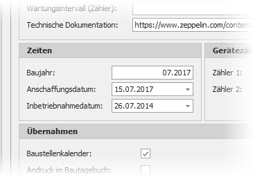 Detail "2. Bedienung und Wartung" mit Gruppe "Zeiten" Detail "2. Bedienung und Wartung" mit Gruppe "Zeiten"