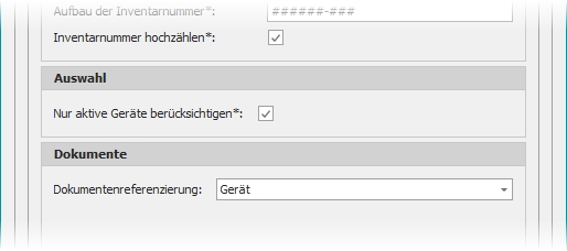 Einstellungen mit Gruppe "Auswahl"