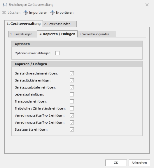 Einstellungen mit Reiter "2. Kopieren / Einfügen"