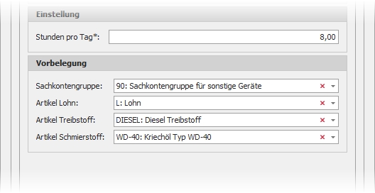 Einstellungen mit Gruppe "Vorbelegung"