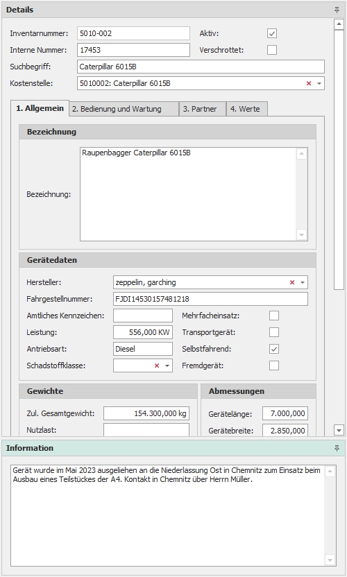 Detail mit Dockingfenster "Information"