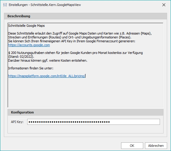 Hauptfenster "Google Maps"