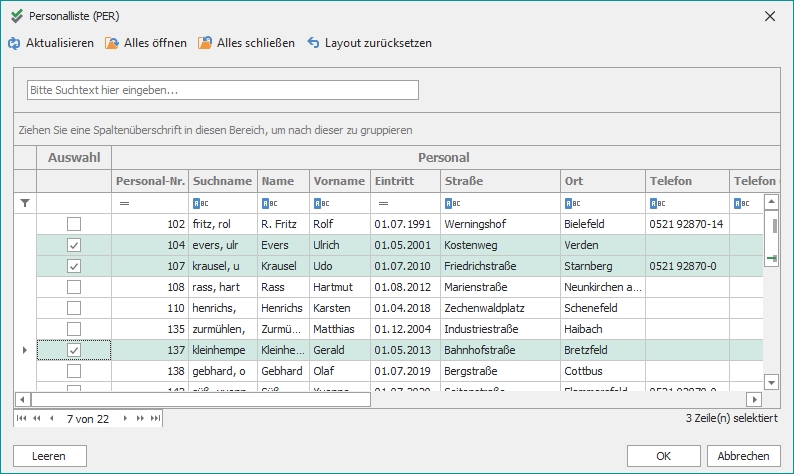 Auswahldialog "Personal"
