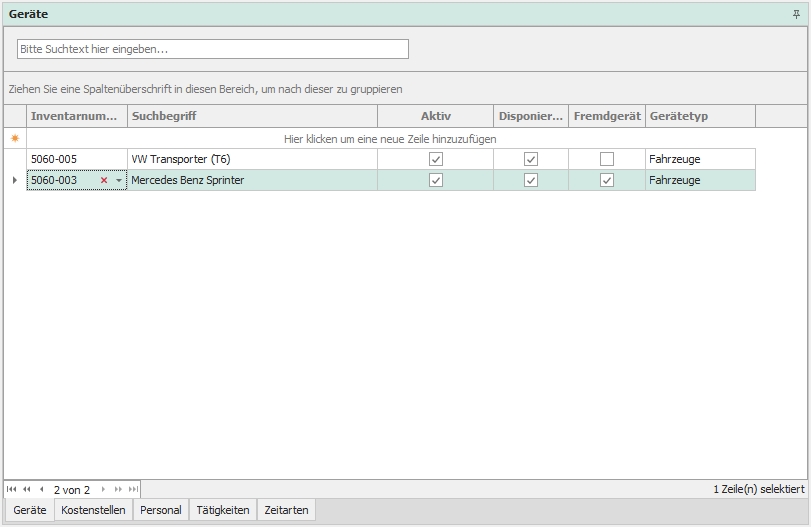 Dockingfenster "Geräte"
