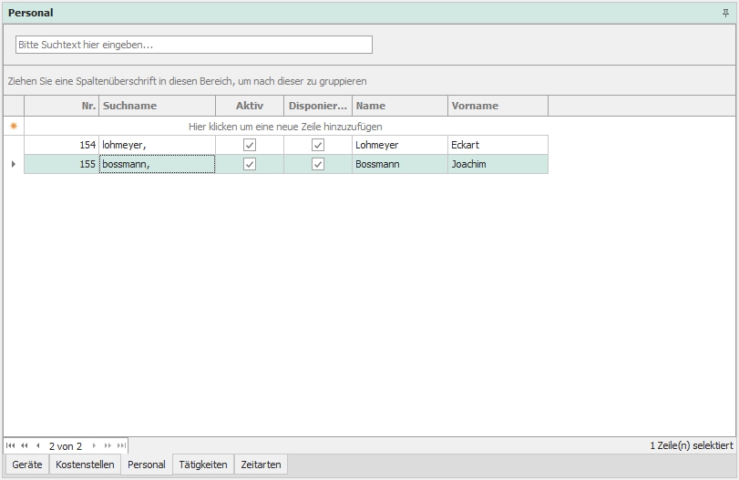Dockingfenster "Personal"