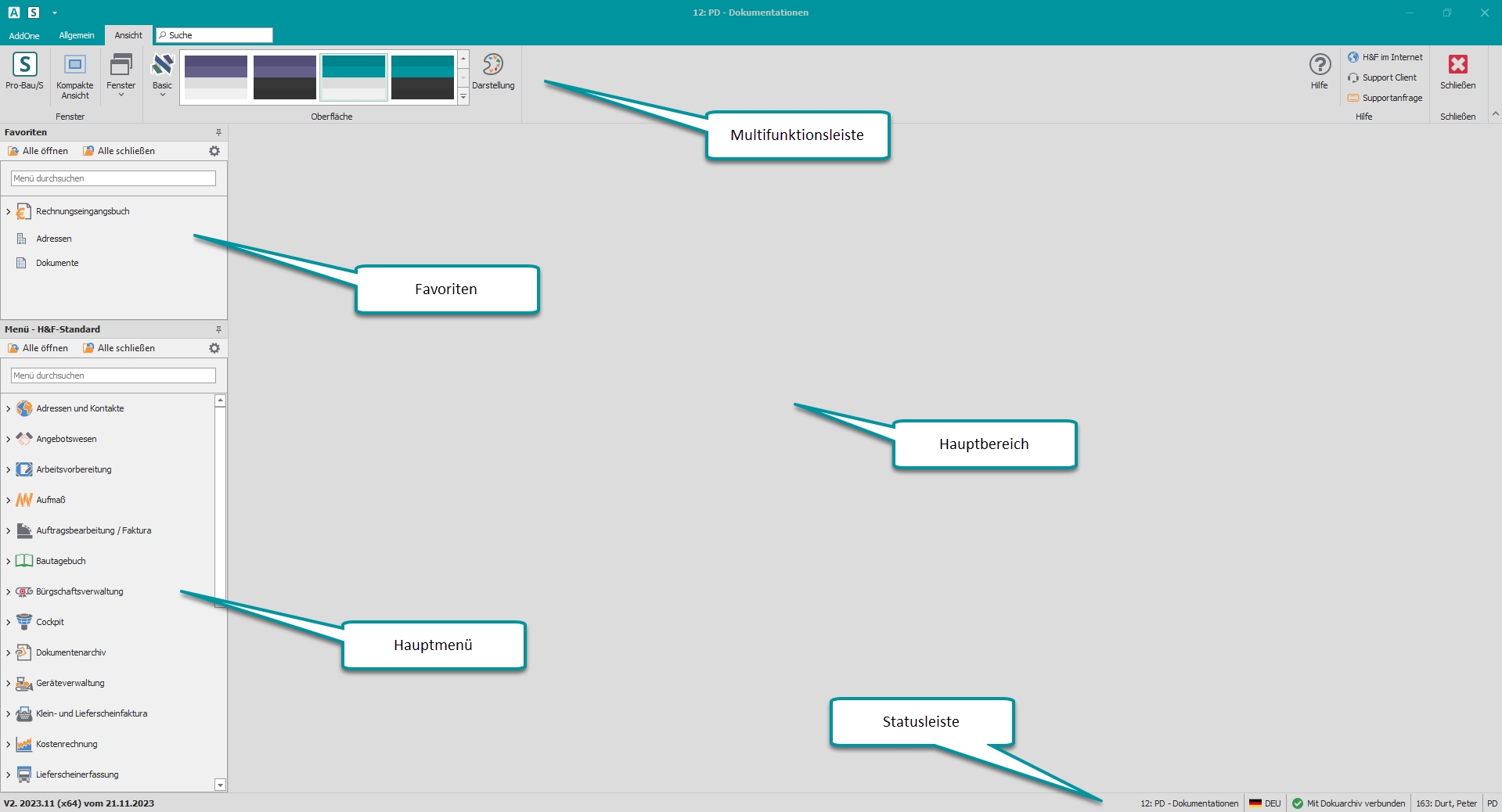 Hauptfenster "Pro-Bau/S® AddOne" Hauptfenster "Pro-Bau/S® AddOne"