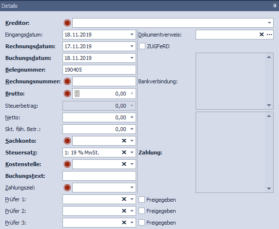 Abb. 40 - Rechnungseingangsbuch-Pflichteingaben