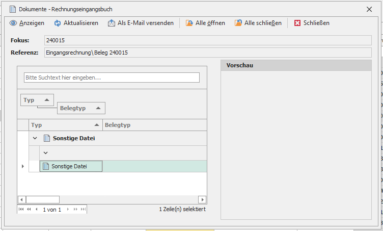 Dokumente-Floating mit Fokus auf eine Eingangsrechnung