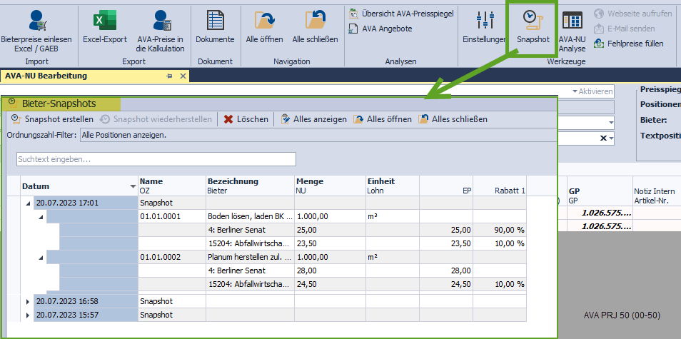 Abbildung 53: Neue Funktion "Snapshot"