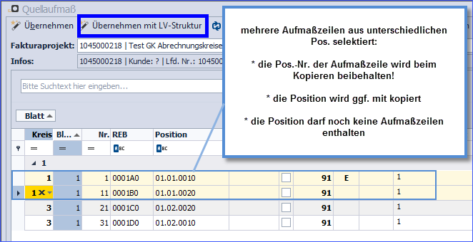 Abbildung 60: Neue Funktion "Übernehmen mit LV-Struktur" Abbildung 60: Neue Funktion "Übernehmen mit LV-Struktur"