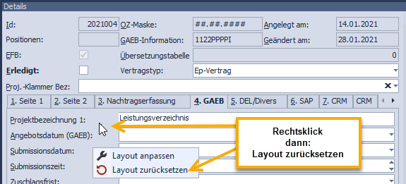 ANG Liste GAEB Import Format - Layout anpassen