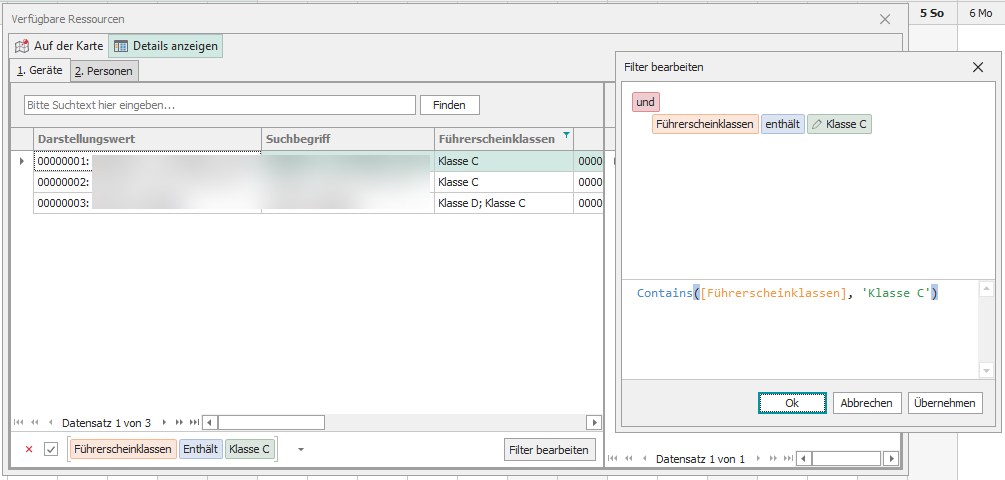 Filter auf Führerscheinklassen möglich Filter auf Führerscheinklassen möglich