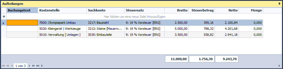 Abb. 7 - Rechnungseingangsbuch-Aufteilungen