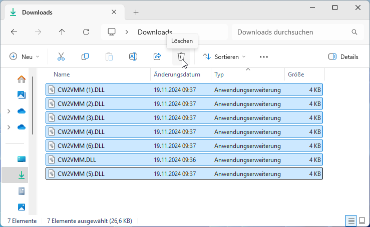 Löschen von alten oder mehrfach gedownloadeten CW2VMM.DLL-Dateien