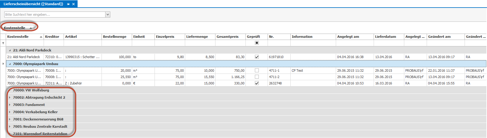 Abb. 7 - Lieferscheinübersicht gruppiert Abb. 7 - Lieferscheinübersicht gruppiert
