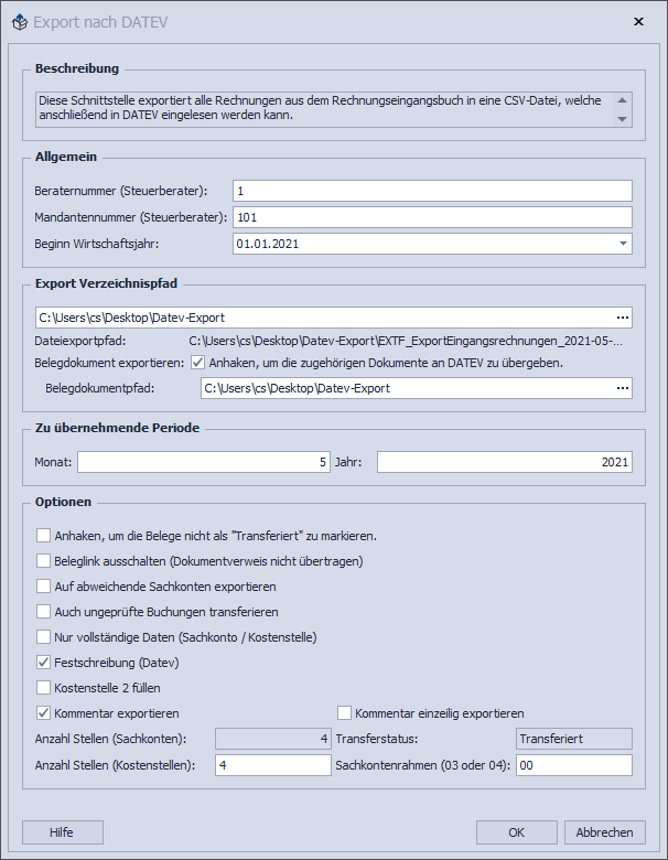 Abb. 52 - Rechnungseingangsbuch-Export DATEV