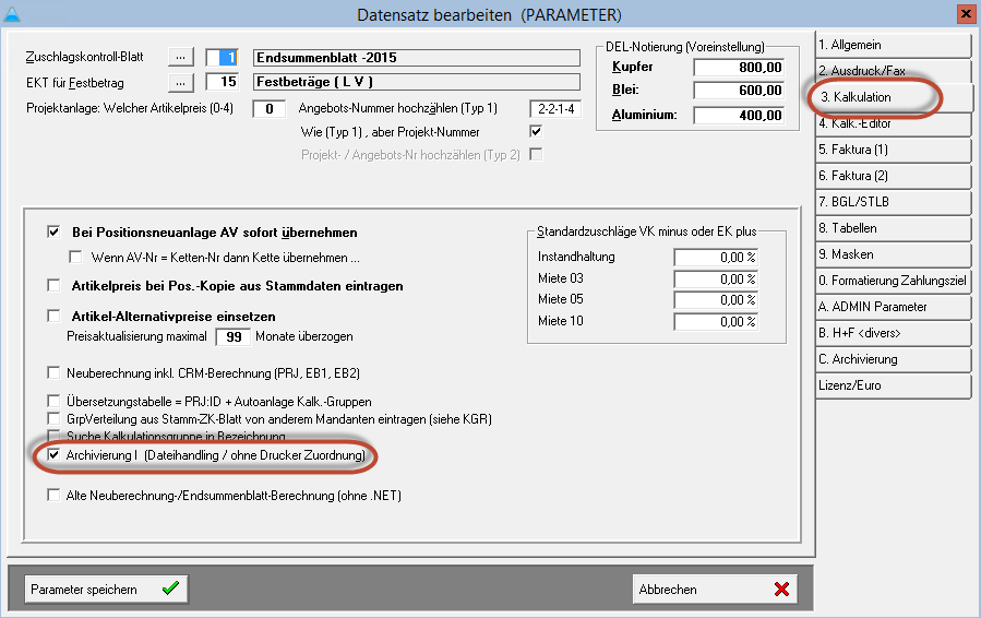 50 - Parameter Angebotsdruck 50 - Parameter Angebotsdruck
