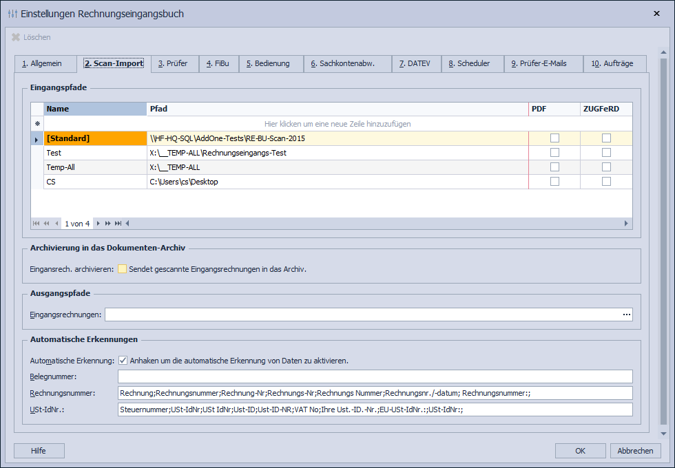 Abb. 14 - Rechnungseingangsbuch-Einstellungen Scan-Import