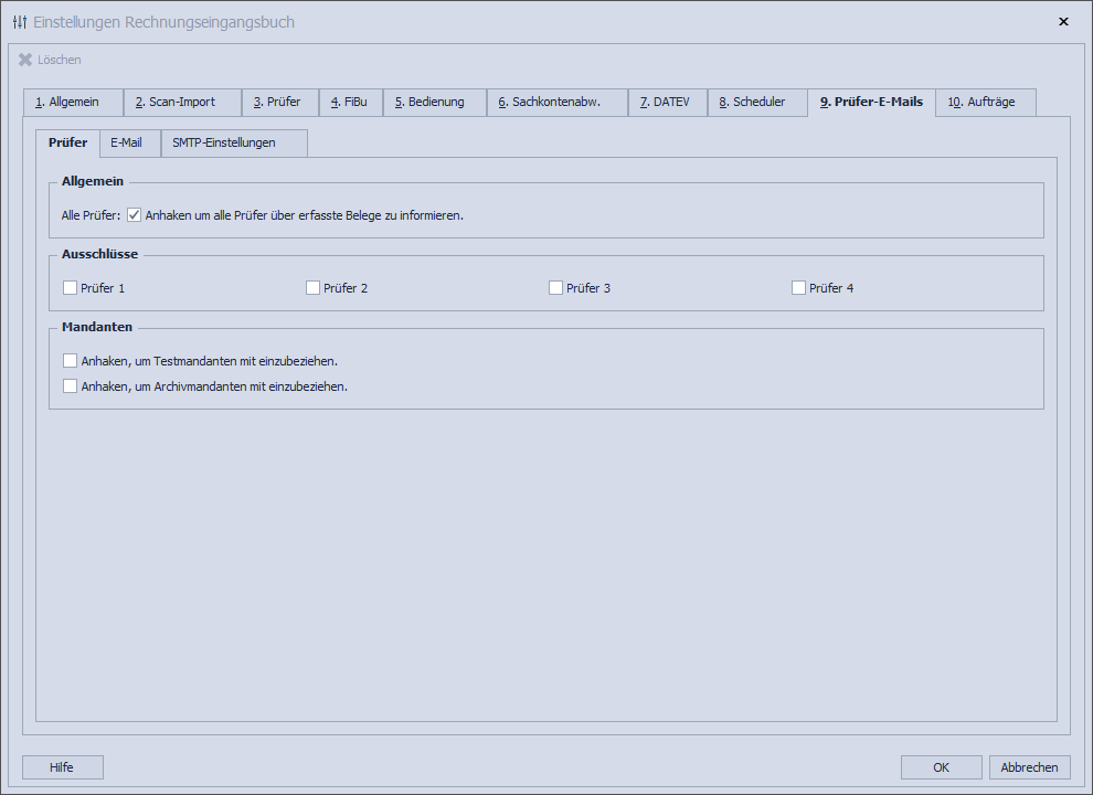 Abb. 22 - Rechnungseingangsbuch-Einstellungen Prüfer-E-Mails/Prüfer
