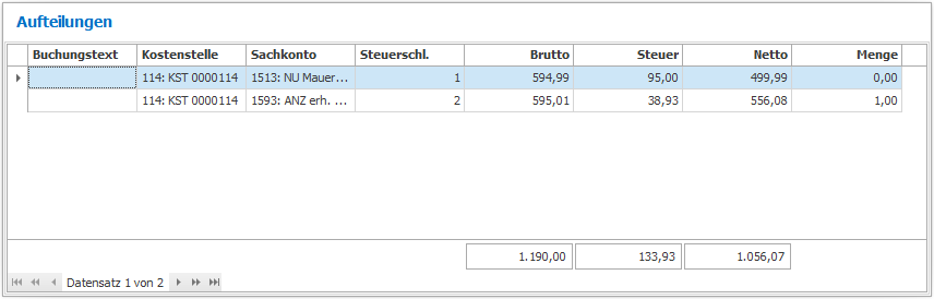 Abb. 7 - Aufteilungsliste