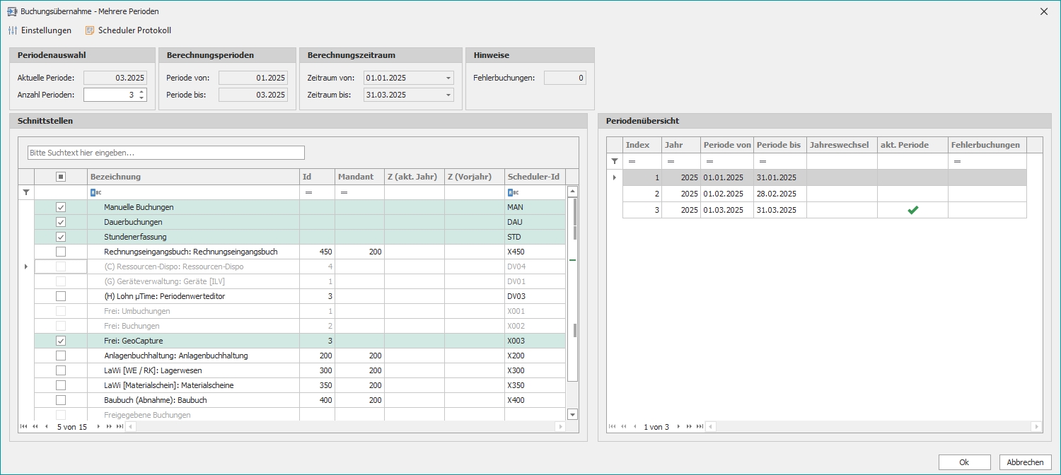 Dialog "Buchungsübernahme"