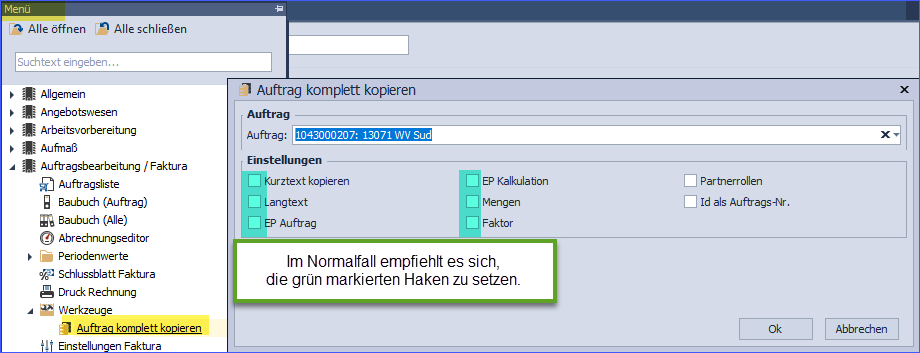 Auftrag komplett kopieren