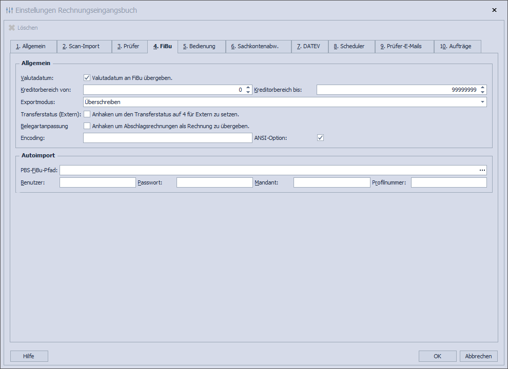 Abb. 17 - Rechnungseingangsbuch-Einstellungen FiBu