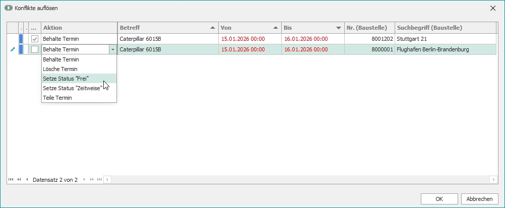 Dialog "Konflikte auflösen" Dialog "Konflikte auflösen"