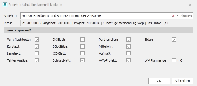 Dialog "LV komplett kopieren"