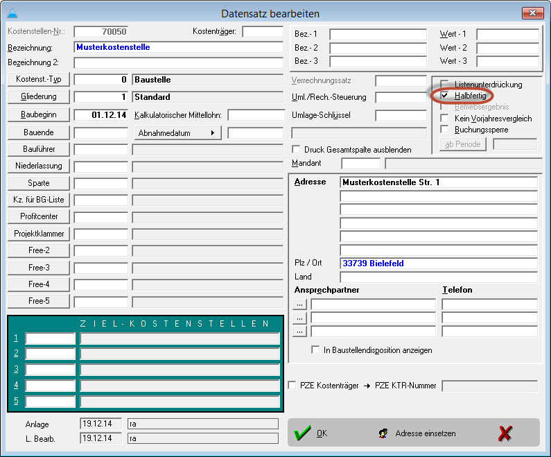 55 - Halbfertige Kostenstelle