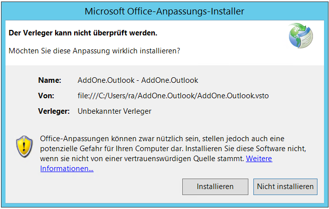 Abb. 26 - Office-Anpassung installieren Abb. 26 - Office-Anpassung installieren