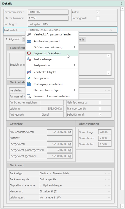 Kontextmenü "Detail anpassen"