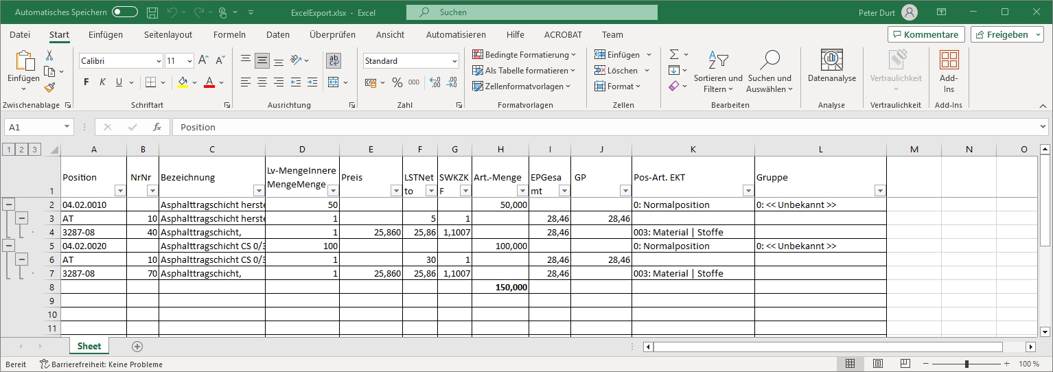 Objektpreise im Excel-Export