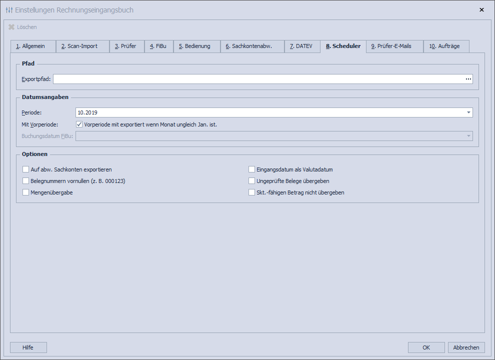 Abb. 21 - Rechnungseingangsbuch-Einstellungen Scheduler