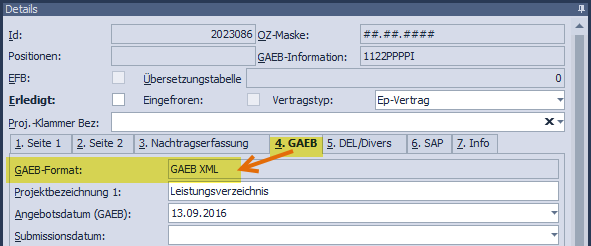 ANG Liste GAEB Import Format