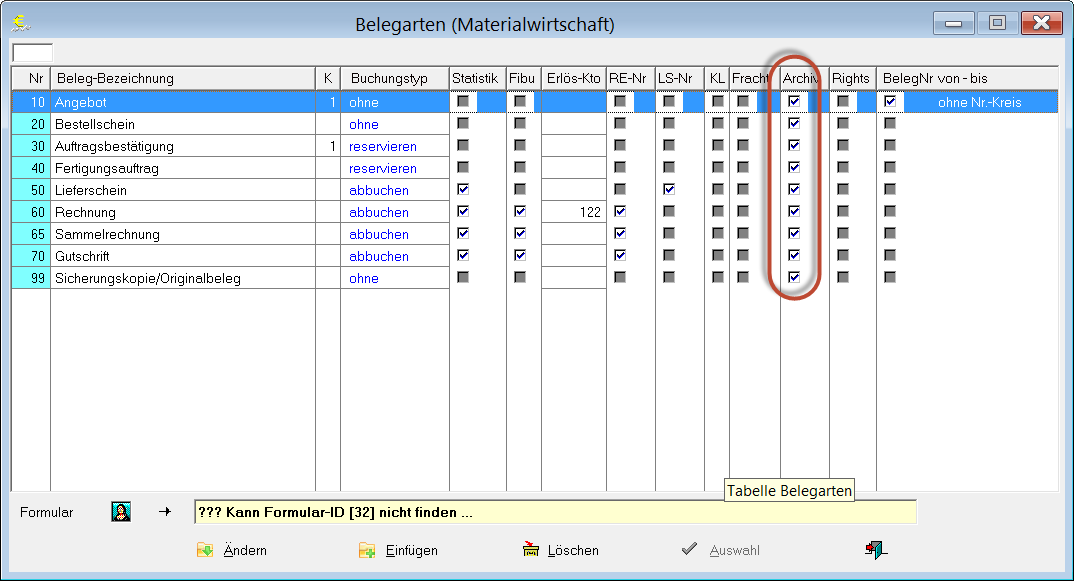 Abb. 46 - KL-Faktura Belegarten