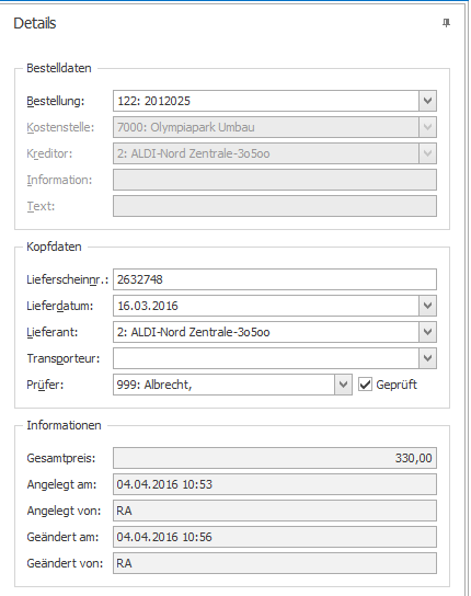 Abb. 4 - Belegdetails