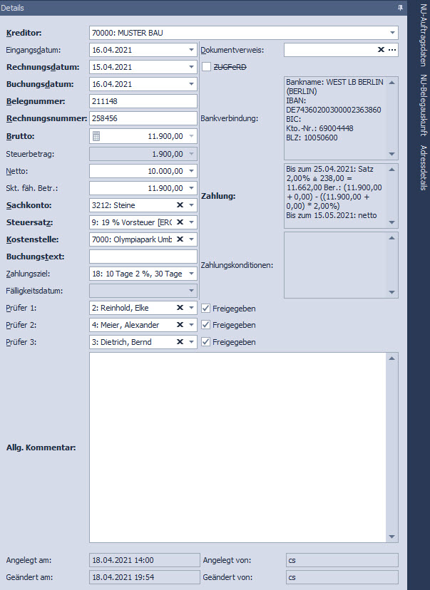 Abb. 5 - Rechnungseingangsbuch-Belegdetailfenster Abb. 5 - Rechnungseingangsbuch-Belegdetailfenster
