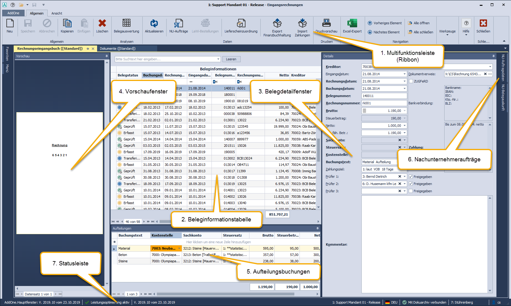 Abb. 1 - Rechnungseingangsbuch-Ansicht