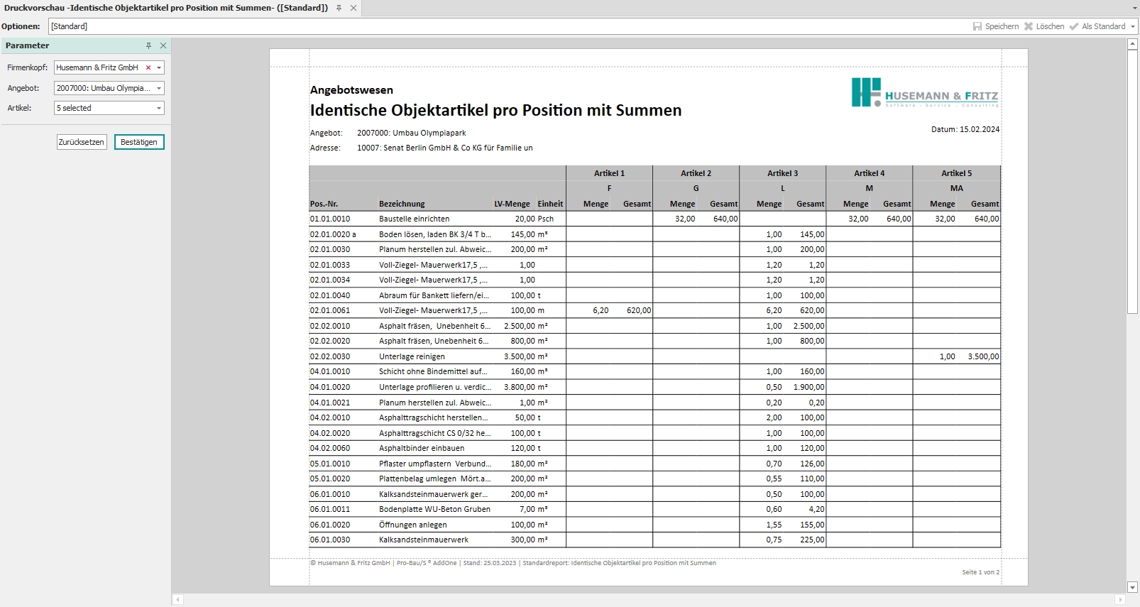 Standardreport "Identische Objektartikel"