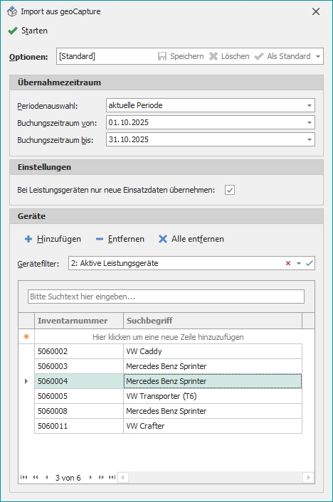 Dialog "Import aus geoCapture"