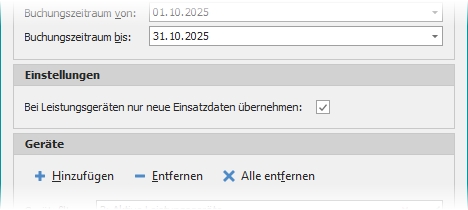 Dialog "Import aus geoCapture" mit Gruppe "Einstellungen"