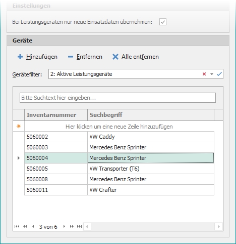 Dialog "Import aus geoCapture" mit Gruppe "Geräte"