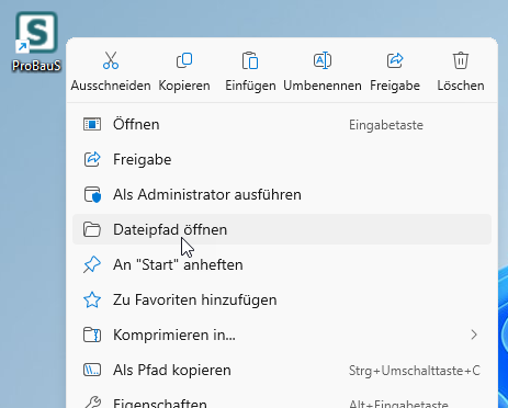Installationsverzeichnis von Pro-Bau/S® öffnen