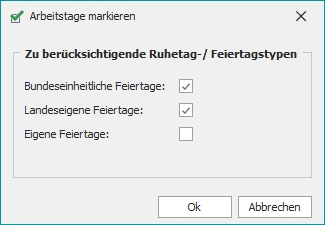 Dialog "Arbeitstage markieren" Dialog "Arbeitstage markieren"