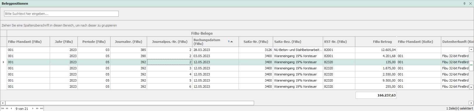 Belegpositionen "KoRe-FiBu-Abgleich"