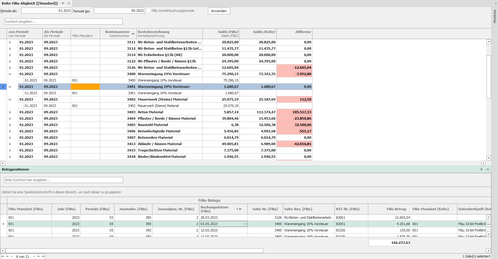 Hauptfenster "KoRe-FiBu-Abgleich"