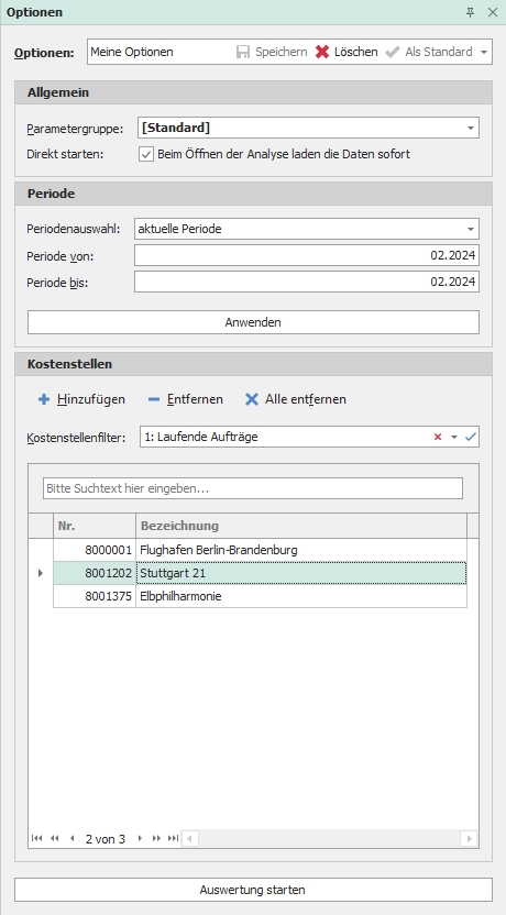 Dockingfenster "Optionen"