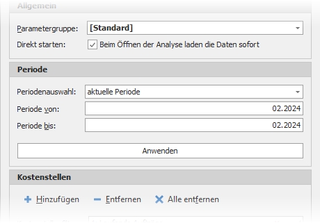 Dockingfenster "Optionen" mit Gruppe "Periode"